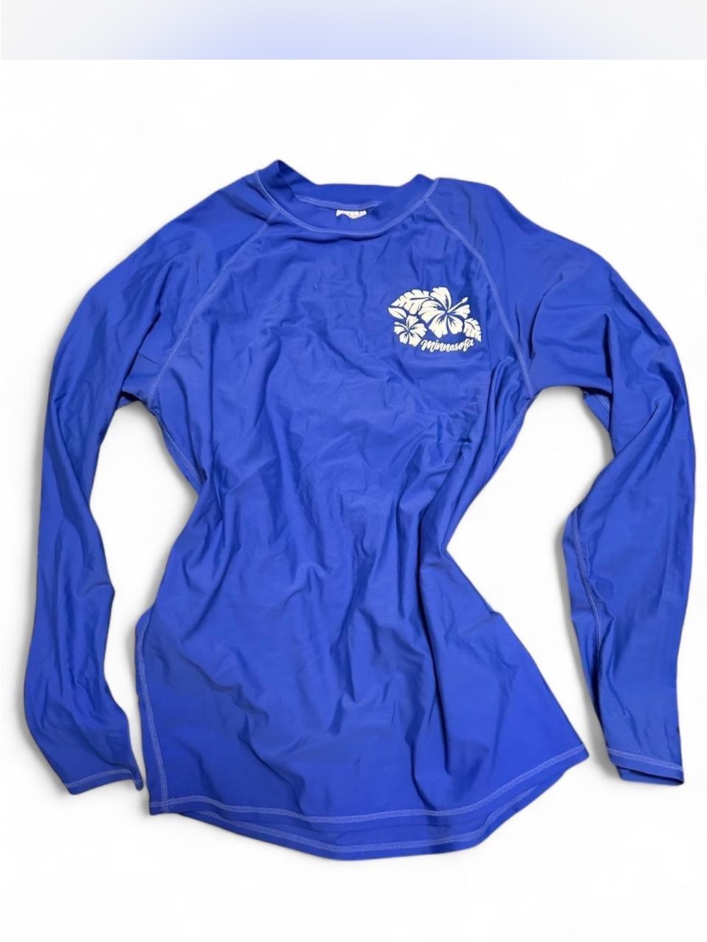 Women's Blue Long Sleeve Rash Guard Swim Top - Tropical Graphic